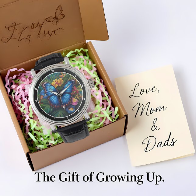 Tropical Whisper" - Blue Butterfly Armbanduhr (Von Creator hochgeladen)