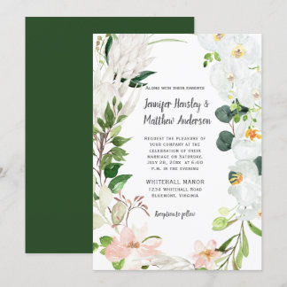 Tropical White Blush Orchids Magnolias Wedding Einladung