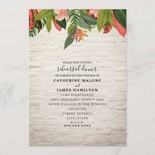 Tropical White Brick Wedding Probe Dinner Einladung