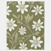 Tropical White Daisis on Olive Green Elegant Fleecedecke (Vorderseite)