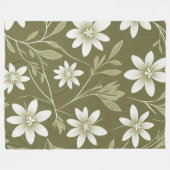 Tropical White Daisis on Olive Green Elegant Fleecedecke (Vorderseite (Horizontal))