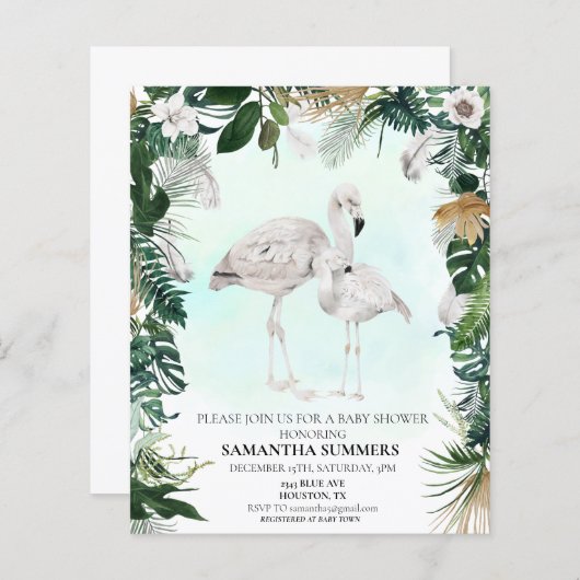 Tropical White Flamingo Baby Shower Boho (Vorne/Hinten)