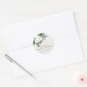 Tropical White Floral Greenery Runder Aufkleber (Umschlag)