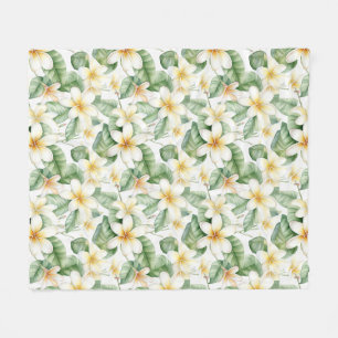 Tropical White Frangipani Blume Gemustert Fleecedecke