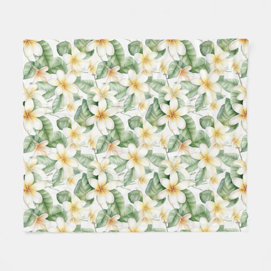 Tropical White Frangipani Blume Gemustert Fleecedecke (Vorderseite (Horizontal))