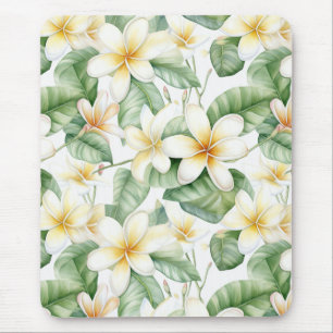 Tropical White Frangipani Blume Gemusterter Schrei Mousepad