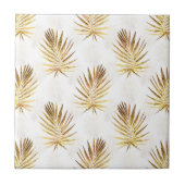 Tropical White Gold Palm Blätter Grüne Fliese (Vorderseite)