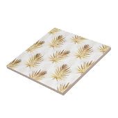Tropical White Gold Palm Blätter Grüne Fliese (Seite)