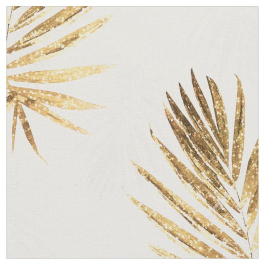 Tropical White Gold Palm Blätter Grüne Stoff (Nahaufnahme)