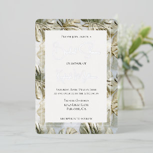 Tropical White Green Gold Blätter Brautparty Folieneinladung