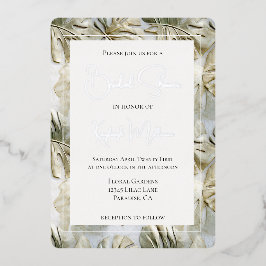 Tropical White Green Gold Blätter Brautparty Folieneinladung