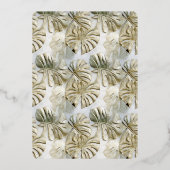 Tropical White Green Gold Blätter Brautparty Folieneinladung (Rückseite)