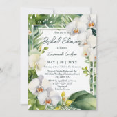 Tropical White Orchids Greenery Bridal Shower Einladung (Vorderseite)