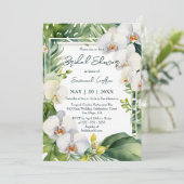 Tropical White Orchids Greenery Bridal Shower Einladung (Stehend Vorderseite)
