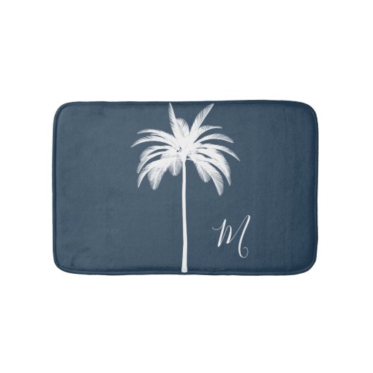 Tropical White Palm Tree Elegante Monogram Badematte (Vorderseite)
