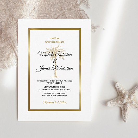 Tropical White Palm Tree Moderne Hochzeit Einladung