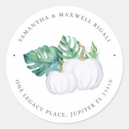 Tropical White Pumpkin Rücksendeadresse Runder Aufkleber
