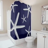 Tropical White Starfish auf Navy Blue Beach Dusche Duschvorhang (Beispiel)