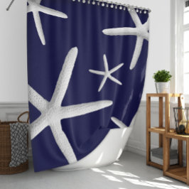 Tropical White Starfish auf Navy Blue Beach Dusche Duschvorhang