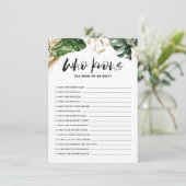 Tropical Who kennt Mama als bestes Baby Shower Gam Begleitkarte (Stehend Vorderseite)