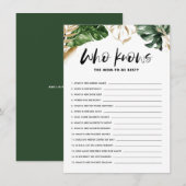 Tropical Who kennt Mama als bestes Baby Shower Gam Begleitkarte (Vorne/Hinten)