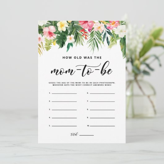 Tropical Wie alt war die Mama zu sein Spielkarte Einladung (Stehend Vorderseite)