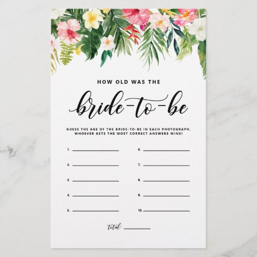 Tropical Wie alt war die zukünftige Spielkarte (Vorderseite)