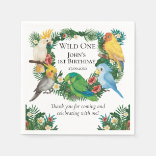 Tropical Wild One Exotic Parrots Grüne Geburtstag Serviette