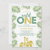 Tropical Wild One Gold Safari Animals Baby Dusche Einladung (Vorderseite)