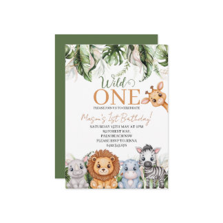 Tropical Wild One Jungle Animals Boy 1. Geburtstag Einladung