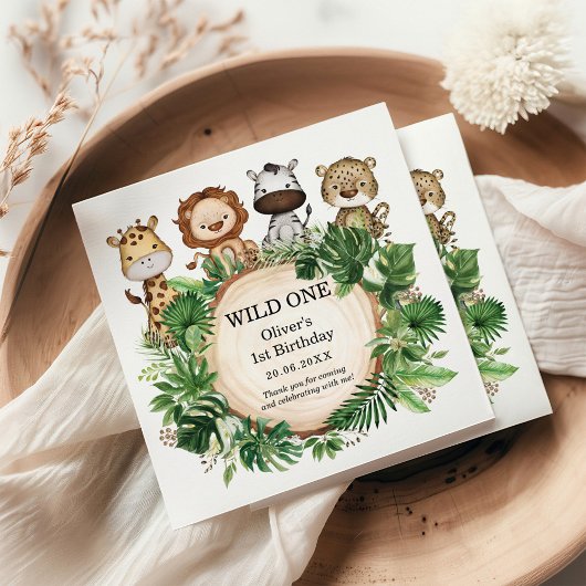 Tropical Wild One Jungle Safari Grüne Geburtstag Serviette