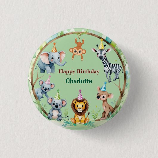 Tropical Wild One Jungle Safari Tiere Geburtstag Button (Vorderseite)