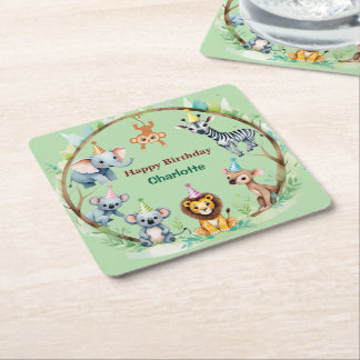 Tropical Wild One Jungle Safari Tiere Geburtstag Rechteckiger Pappuntersetzer