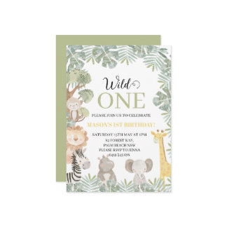 Tropical Wild One Safari Animals Boy 1. Geburtstag Einladung