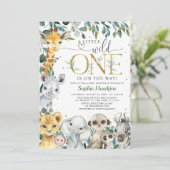 Tropical Wild One Safari Animals Boy Baby Dusche Einladung (Stehend Vorderseite)