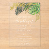 Tropical Wild Palm Blätter Wedding Acryleinladungen (Vorderseite)