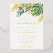 Tropical Wild Palm Blätter Wedding Folieneinladung (Vorderseite)