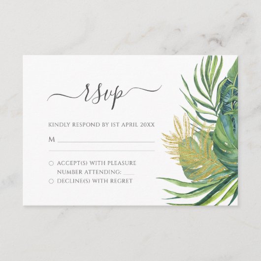 Tropical Wild Palm Blätter Wedding RSVP Karte (Vorderseite)