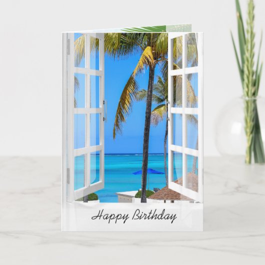 Tropical Window Birthday Karte (Vorderseite)