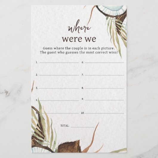 Tropical Wo waren wir Brautparty-Spiel (Vorderseite)