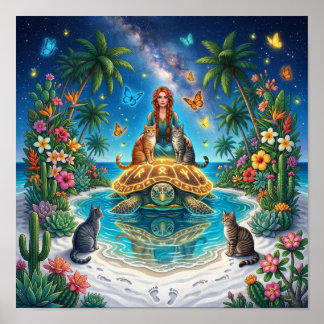 Tropical World Turtle — Nordic Fantasy-Kunstprint” Poster