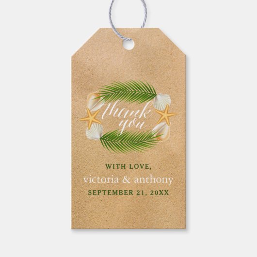 Tropical Wreath Sandy Beach Hochzeit Vielen Dank Geschenkanhänger (Vorderseite)