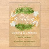Tropical Wreath Sandy Beach Wedding Acryleinladungen (Vorderseite)