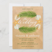 Tropical Wreath Sandy Beach Wedding Einladung (Vorderseite)