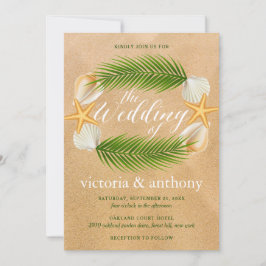 Tropical Wreath Sandy Beach Wedding Einladung