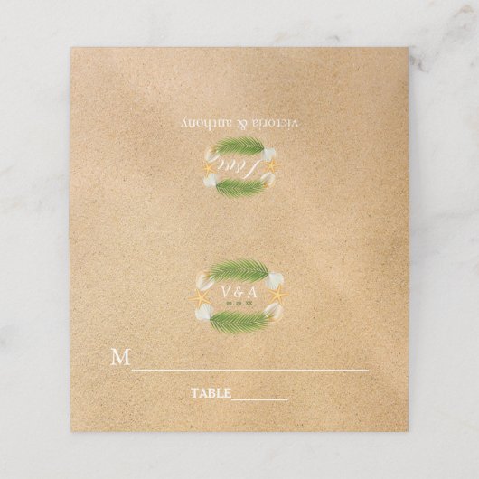 Tropical Wreath Sandy Beach Wedding Platzkarte (Außenseite Aufgefaltet)