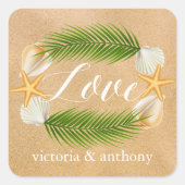 Tropical Wreath Sandy Beach Wedding Quadratischer Aufkleber (Vorderseite)