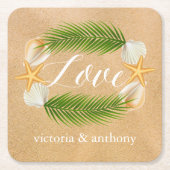 Tropical Wreath Sandy Beach Wedding Rechteckiger Pappuntersetzer (Vorderseite)