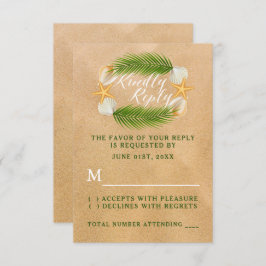 Tropical Wreath Sandy Beach Wedding RSVP Karte