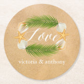 Tropical Wreath Sandy Beach Wedding Runder Pappuntersetzer (Vorderseite)